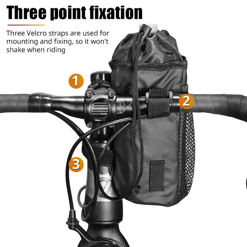 Bicycle Bag Bike Bottle Holder Handlebar Stem Thermal Bag with Mesh Pocket Coffee Cup Holders Cycling Water Bottle Carrier Bag
