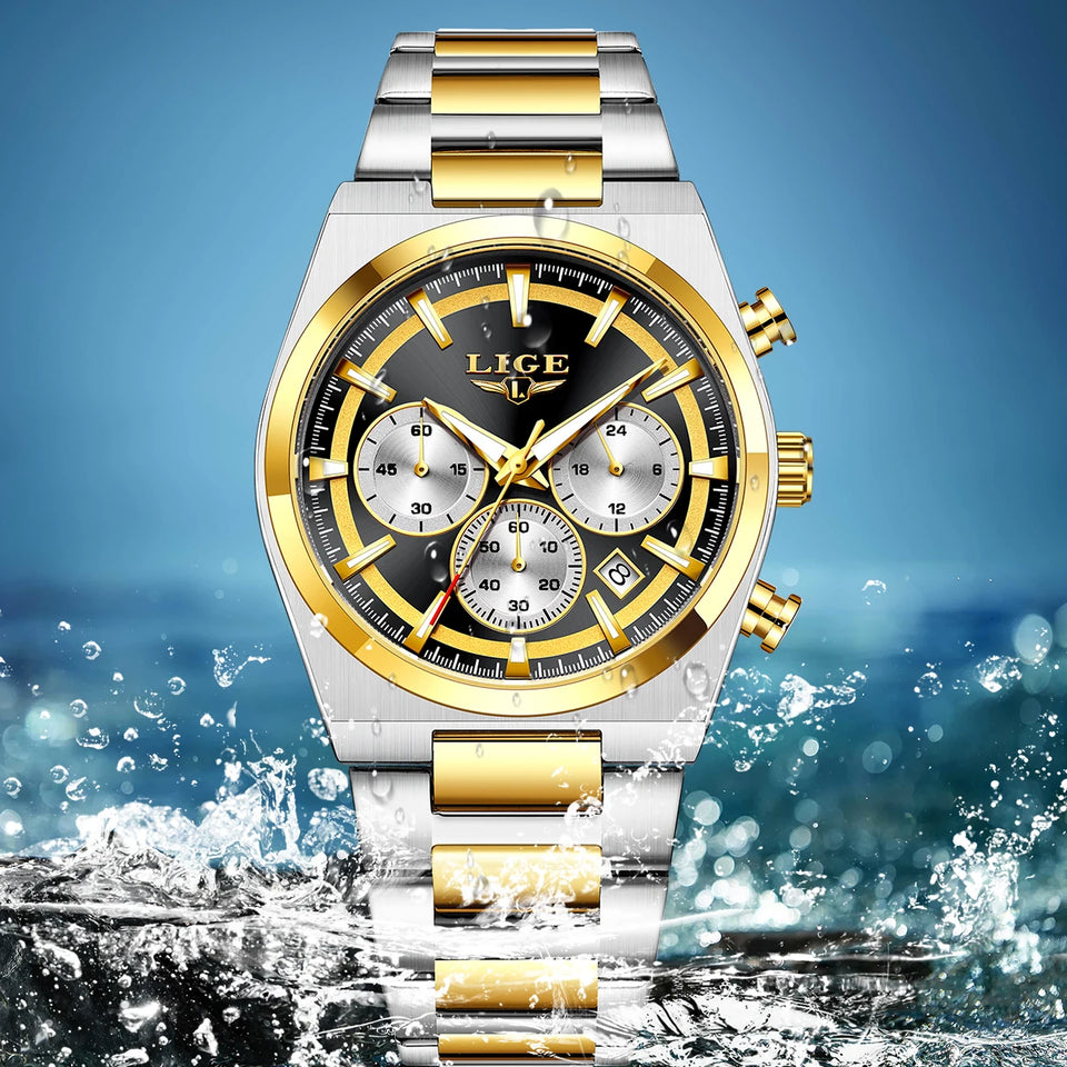 LIGE Top Luxury Man Quartz Watch Waterproof Luminous Date Chronograph Watches For Men Stainless Steel Fashion Men's Watch Reloj
