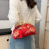 Chinese Style Embroidered Snap-button Shoulder Bags Cheongsam Traditional Exquisite Women's Handbag Red Bridal Pearl Wedding Bag