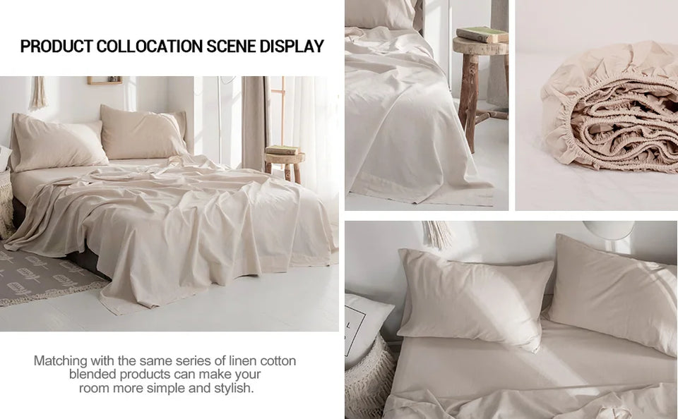 Simple&Opulence Linen Fitted Sheet (1 Piece) - 14 Inch Deep Pocket Mattress Cover Natural Flax Cotton Soft Breathable  Bedding