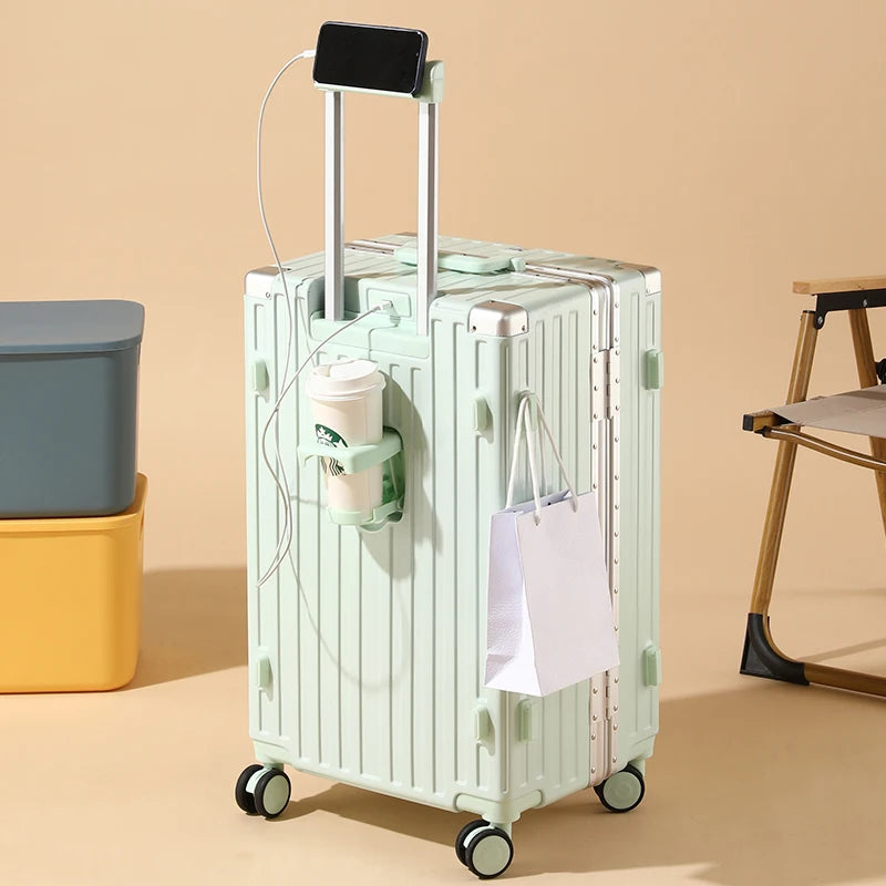 Large Capacity Suitcase 28" 32" Thickened Luggage USB Phone Stand Aluminum Frame Password Trolley Case Travel Wheeled Suitcases