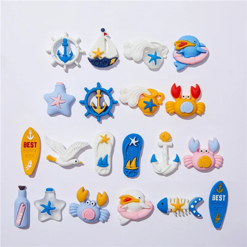 10Pcs Colorful Ocean Animals Resin Crab Fish Float Bottle Beach Slipper Surfboard Flatback Scrapbook Craft DIY Figurine Decor