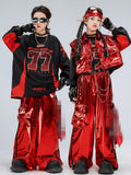 Boys Hip Hop Sweatshirt Shiny Vest Street Dance Cargo Pants Girls K-pop Clothes Set Kid Hip Hop Jazz Costume Children Streetwear