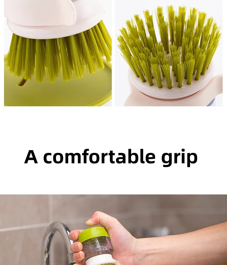 Multi-Use Kitchen Dish Brush, Soap Dispensing Palm Brush with Tray, Universal Scrub Brush for Household Cleaning