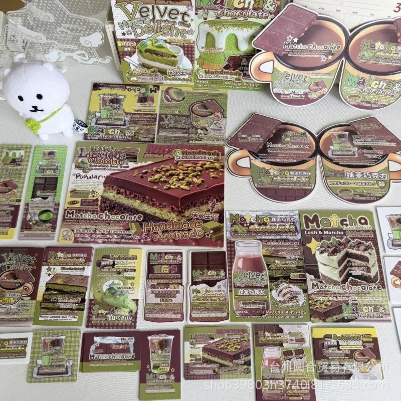 Matcha Chocolate Coffee Small Laminated Sticker Set Pack Best Wish Message Cards Gift Box Gift Bag Packaging Decorative Paper