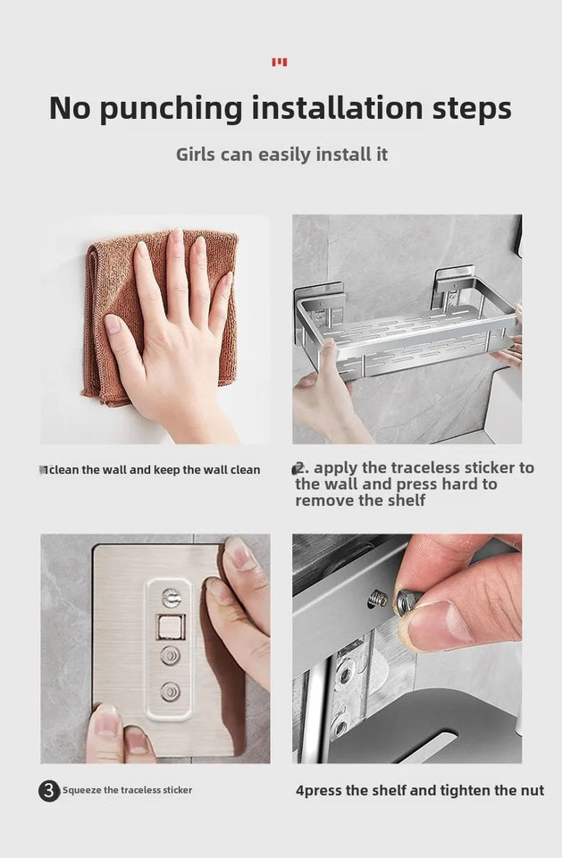 Rustproof Aluminum Bathroom Shelf – No-Drill Over-Tub or Corner Storage for Toiletries & Shower Essentials