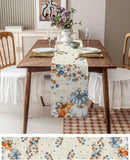 Fall Blue Orange Pumpkins Linen Table Runner Thanksgiving Decoration Autumn Maple Leaf Flowers Printed Table Runners Party Decor
