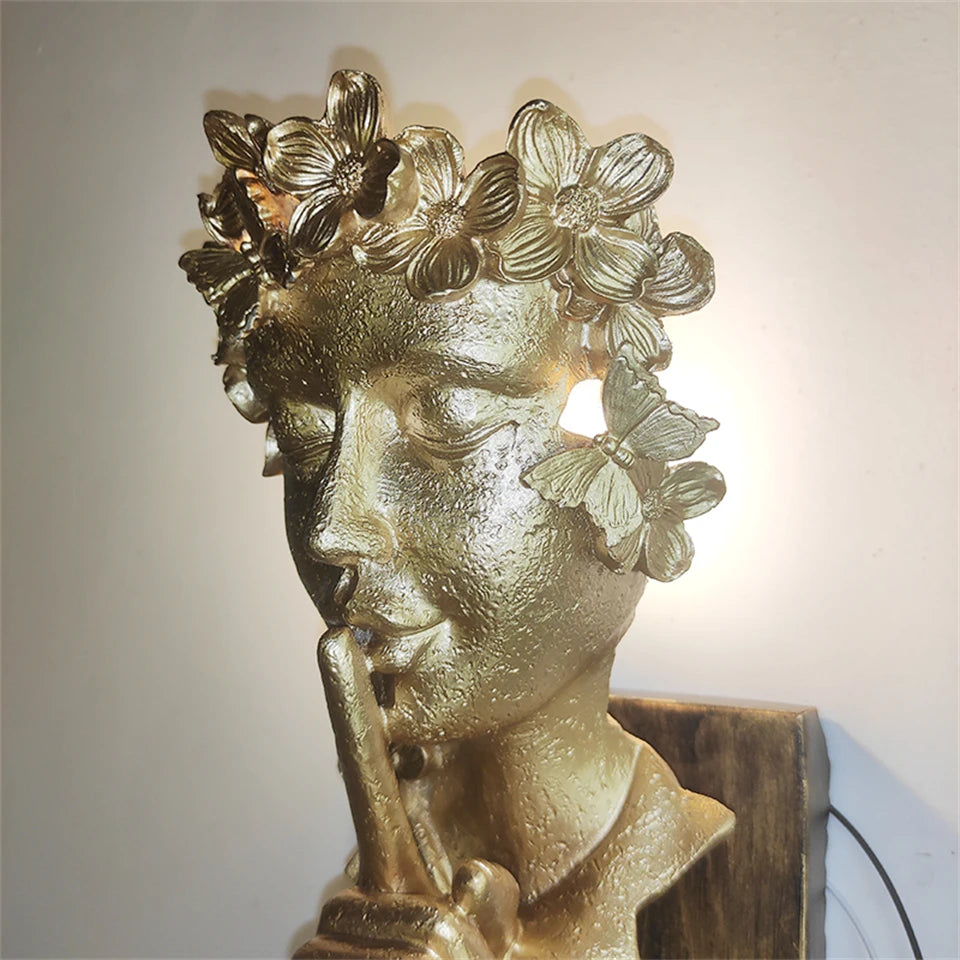 Dropshipping Resin led Wall Lamp Modern Girl Portrait Wall Light Face Art Lamp Bedroom Living Room Home Decor Lighting Luminaria