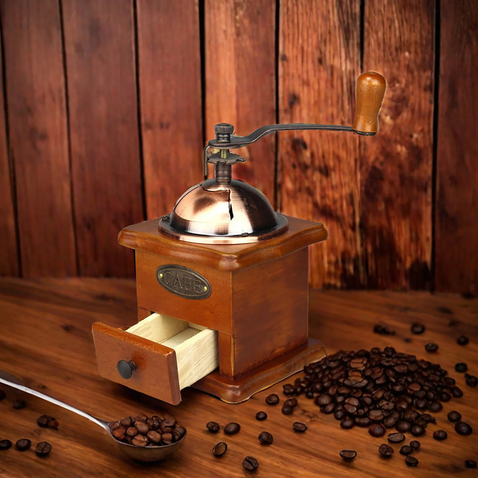 Antique Manual Coffee Grinder Hand Crank Bean Mill Classic Wooden Ceramic Burr Spice Muller Retro vintage Adjust Coffee Machine