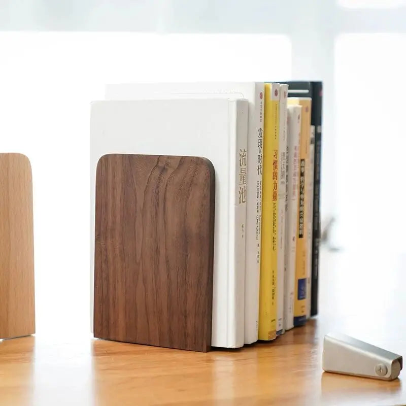 Sharkbang 2pcs/Pair Walnut Solid Wood Book Holder Shelf Desk Books Storage Organizer Bookends School Stationery Supplies