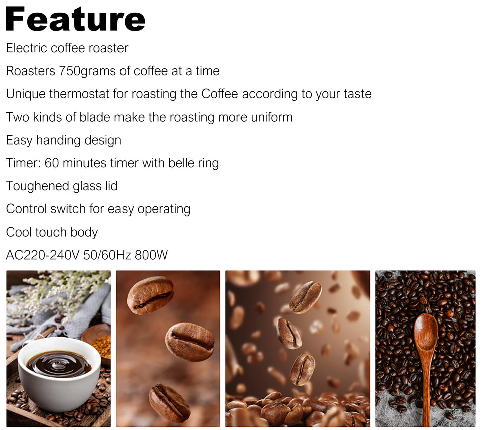 Electric Coffee Bean Roaster Coffee Baked Peanut Beans Baking Stove Popcorn Make Dryer Roasting Machine Grain Drying Sonifer