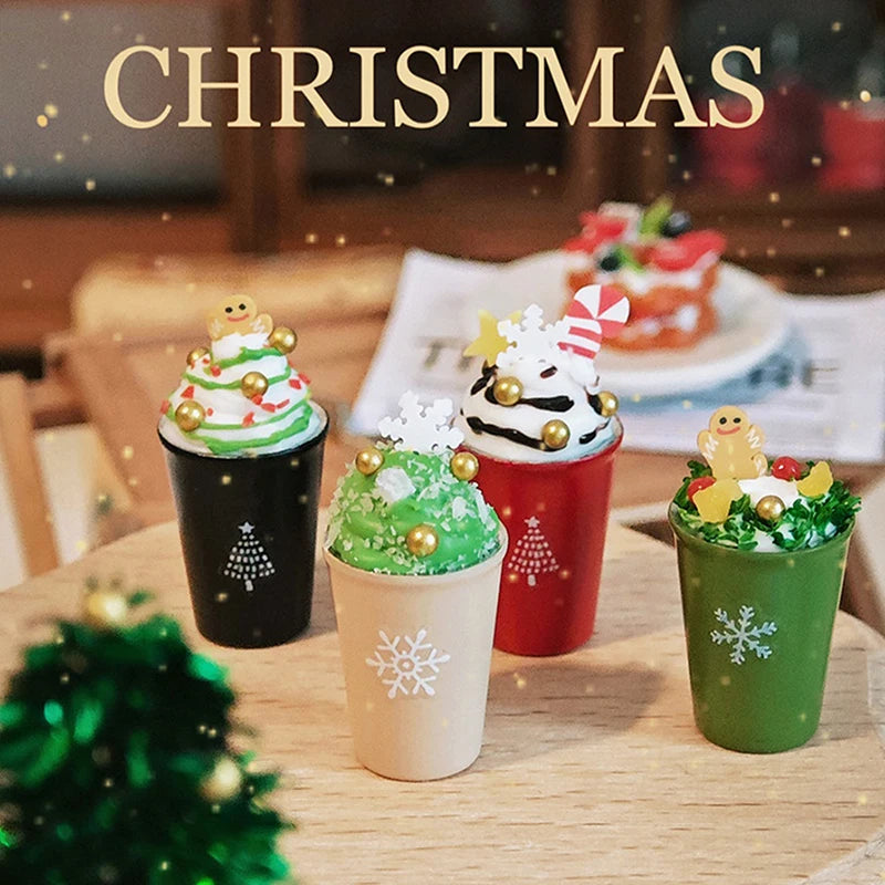 1/12 Dollhouse Christmas Latte Coffee Drink Cup Model Christmas Dollhouse Miniature Coffee Shop Decor Ornament Micro Photo Props