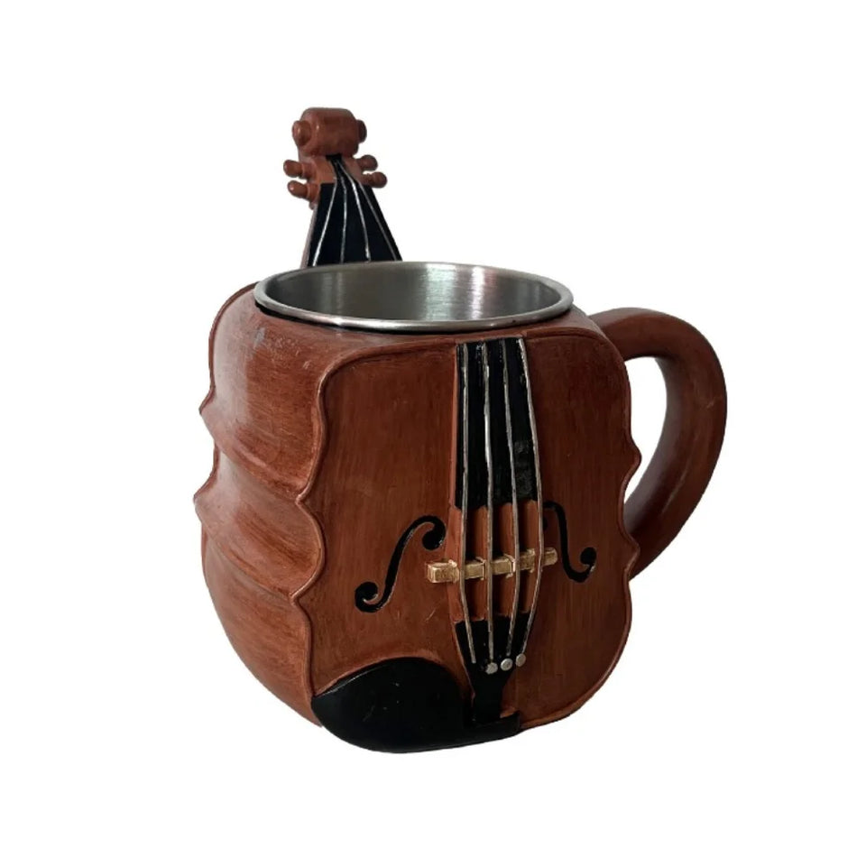 Stainless Steel Musical Instrument Coffee Mug Ornament Durable Guitar Style Water Cup Easy To Clean Comfortable Handle
