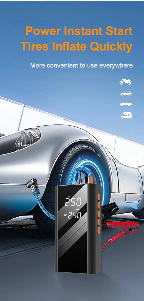 All-in-One Car Jump Starter and Air Compressor, 1200A 150PSI 12V Auto Tire Inflator with Power Bank, Emergency Kit