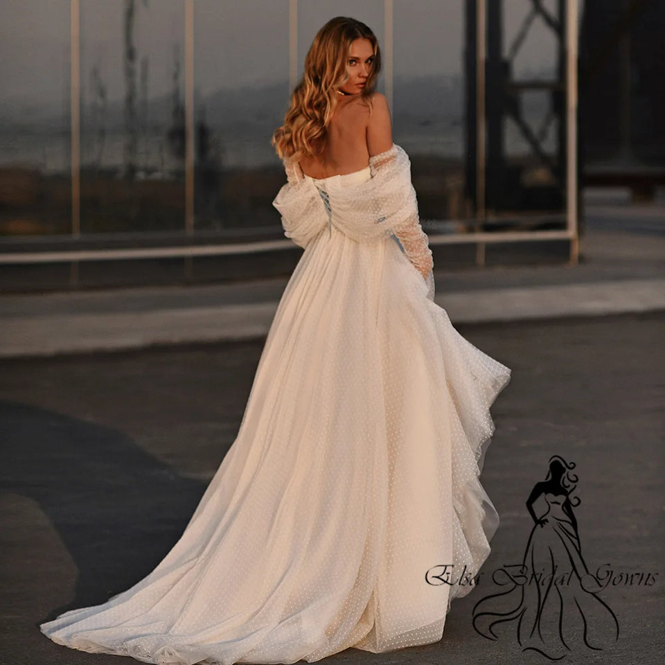 Simple Wedding Dresses 2025 New Arrivals Off-Shoulder Split Sexy Long Bride Dress Point Tulle A-Line Lace Up Elegant Party Gowns