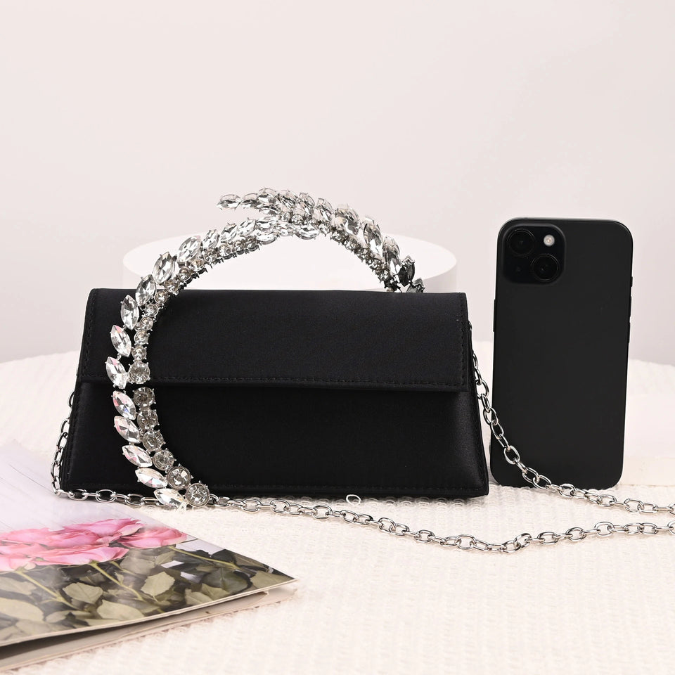 Luxury Diamond Evening Bag Clutch Satin Women Designer Handbags Crystal Silk Shoulder Crossbody Bags for Women Wedding Box Bag