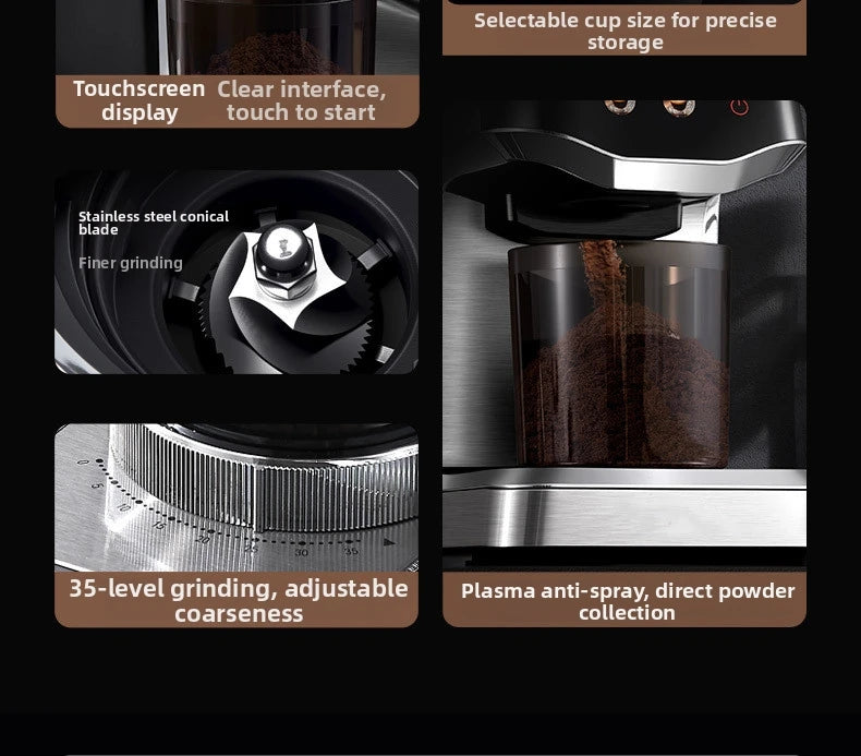 Touchscreen Electric Coffee Grinder - Automatic Commercial & Home Use, Stainless Steel Burr Mill with Dose Control, LCD Display