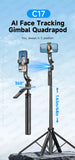 Tripod for Mobile Phone 360°Auto-Rotation Shooting C17 Quadrapod Selfie Stick Phone Stand AI Face Following, with Remote Control