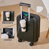 Multifunctional suitcase 18 inch small lightweight luggage with USB cup holder password suitcases 20" cabin carry-on travel bag