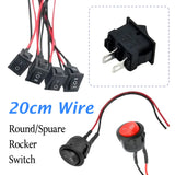 Mini Rocker ON Off 2/3Pin Toggle Square Round Electrical Switch with Pre-Wired 20cm 6A/250V10A/125V