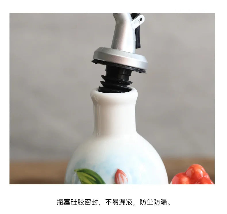 Hand-Painted Ceramic Seasoning Bottle Bird Flower Fruit Soy Sauce Vinegar Oil Bottle Coffee Table Wine Cabinet Decoration