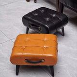 Furniture Small Upholstered Shoe Bench Oil Wax Leather Padded Entryway Shoe Changing Stool Modern Minimalist Living Room Ottoman