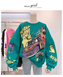 Letter Printing Sweatshirt Women High Street Cartoon Puppy Car Clothes Casual Crew Neck Sweater Bulk Items Wholesale Lots