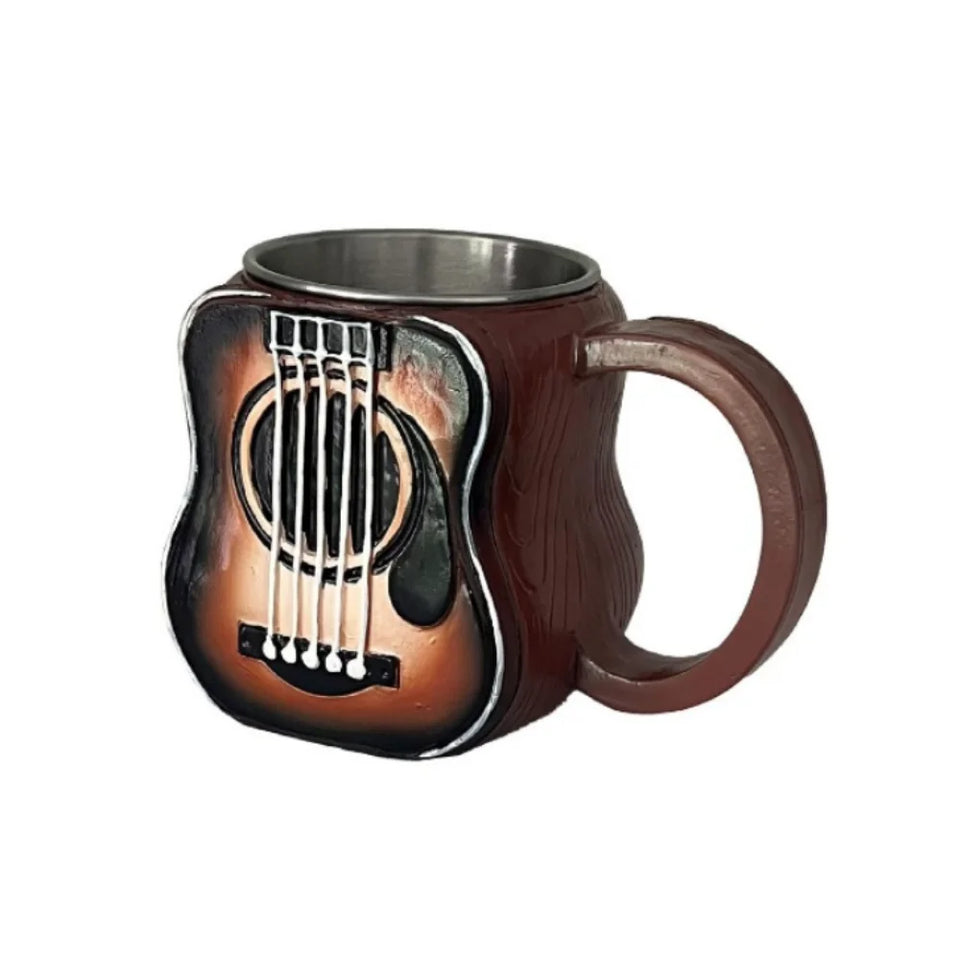Stainless Steel Musical Instrument Coffee Mug Ornament Durable Guitar Style Water Cup Easy To Clean Comfortable Handle