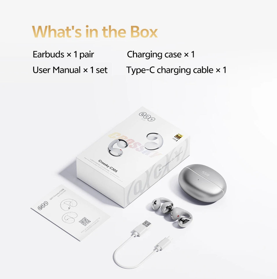 QCY T33S Open Ear Earbuds Crossky C30S Ultra-Comfort Clip On Ear Buds Wireless Bluetooth 6.0 LDAC Hi-Res Audio 40H Earphones