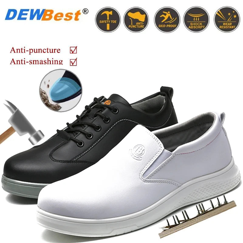 New microfiber leather PU sole anti-static white protective anti-smash anti-puncture safety shoes breathable non-slip work shoes
