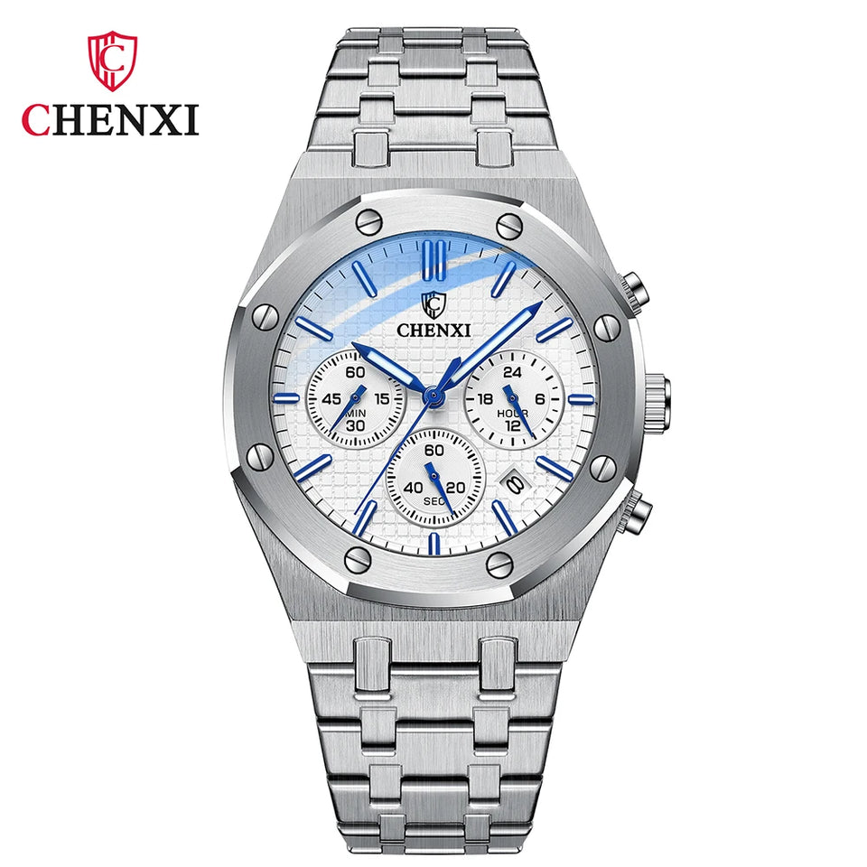 CHENXI Business Quartz Man Wristwatch Multi-function Luminous Calendar Men's Watches Waterproof Chronograph Stop Watch