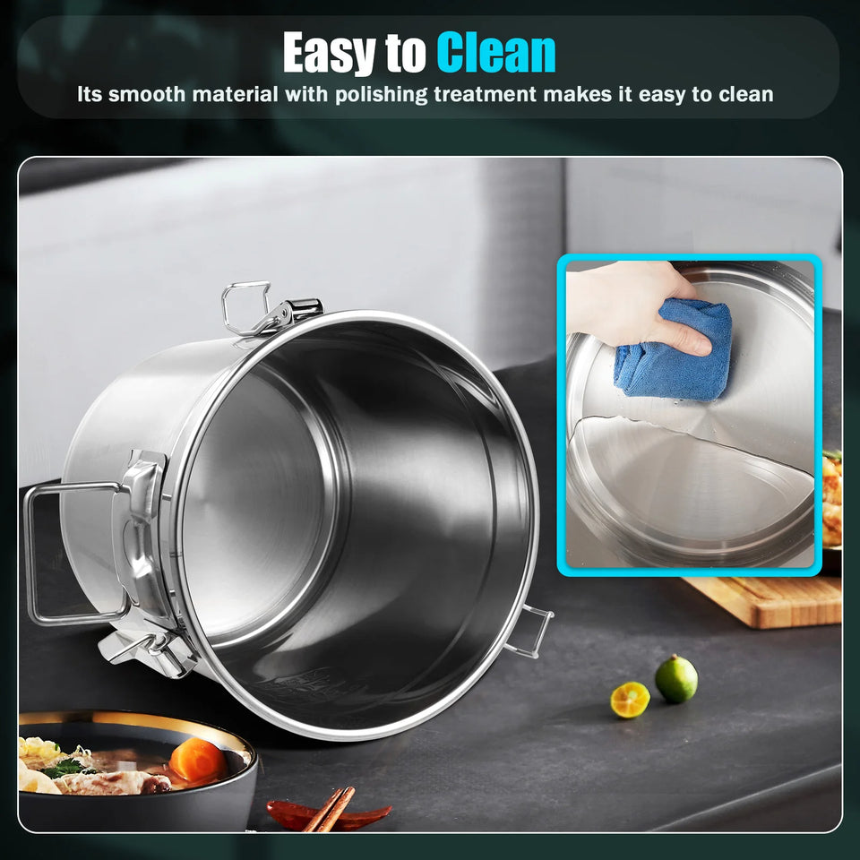 12L Stainless Steel Cereal Container Metal Kitchen Rice Oil Storage Bucket Airtight Durable Corrosion Resistant for Flour Cereal