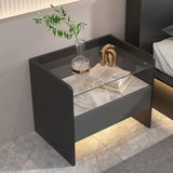 Modern Simple Bedroom Furniture Wooden Glass Bedside Table Storage Side Cabinet