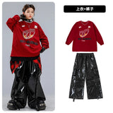 Boys Hip Hop Sweatshirt Shiny Vest Street Dance Cargo Pants Girls K-pop Clothes Set Kid Hip Hop Jazz Costume Children Streetwear