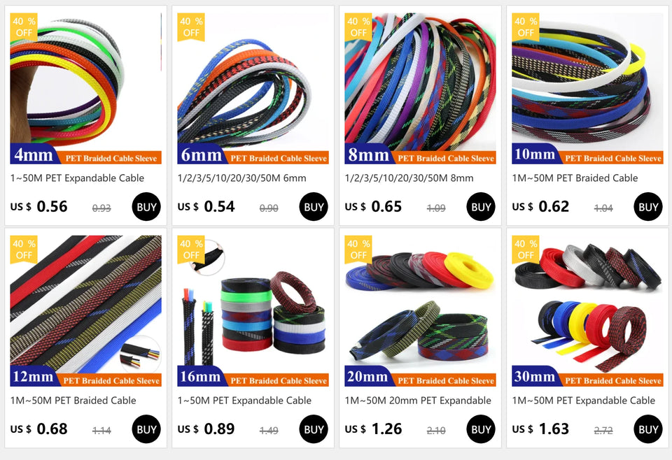 1~50M PET Expandable Cable Sleeve 4mm Tight Braided High Density Hardness Insulate Line Protect Sleeving Wire Wrap Gland Sheath