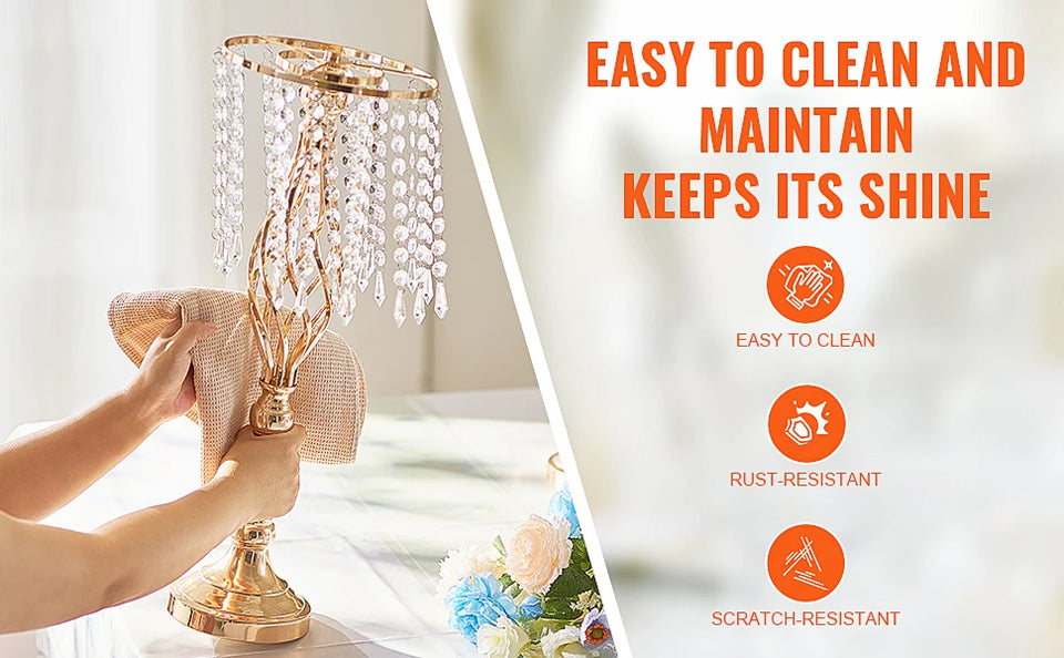 VEVOR Tall Crystal Wedding Flower Stand Metal Wedding Centerpiece Vase Gold Flower Holders Floral Display Rack for Wedding