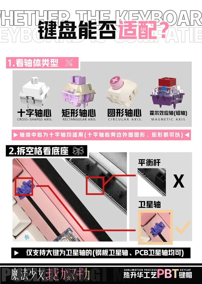122 Keys Puella Magi Madoka Magica Custom Keycaps Cute Anime Game Chreey PBT Transparent Key Caps for Made68 Mad68 Wooting 60