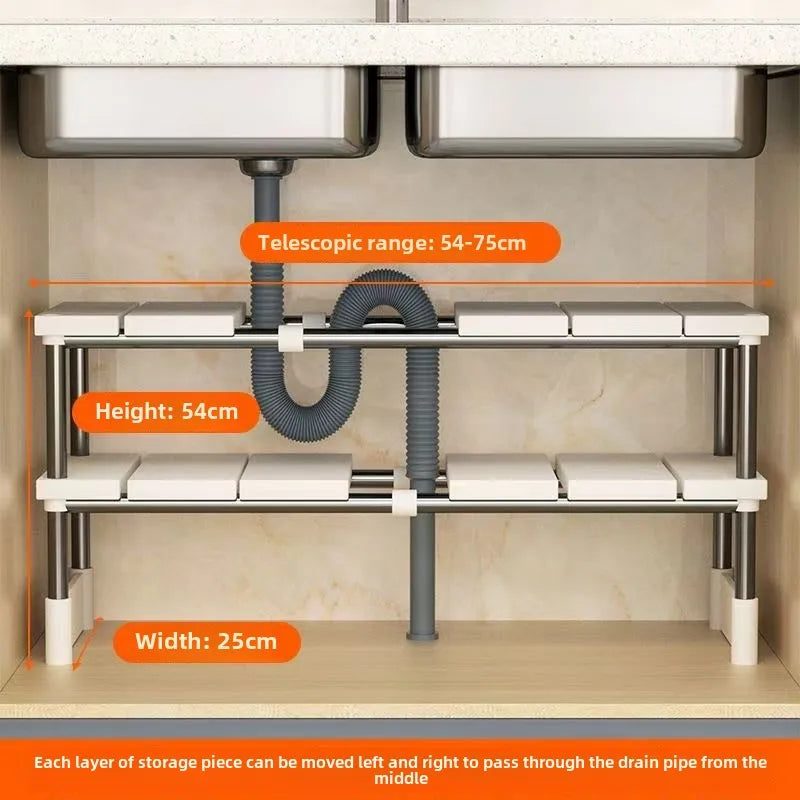 Stackable Storage Rack Wardrobe Layered Partition Rack Closet Sorting Shelves Telescopic Sink Holder Wardrobe Clothing Organizer