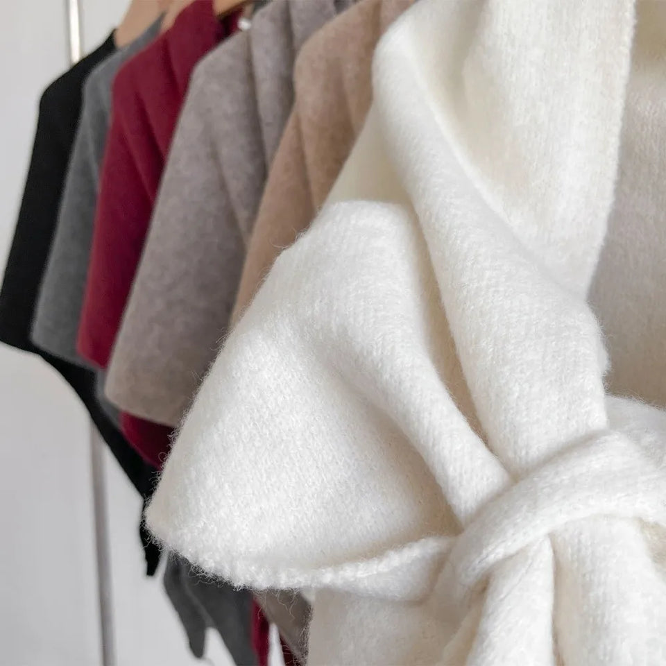 Fashion Solid Color Knitted Shawl Soft Neck Wrap Sweater Shawl Cape Winter Warm Thickened Wool Blended Shawl