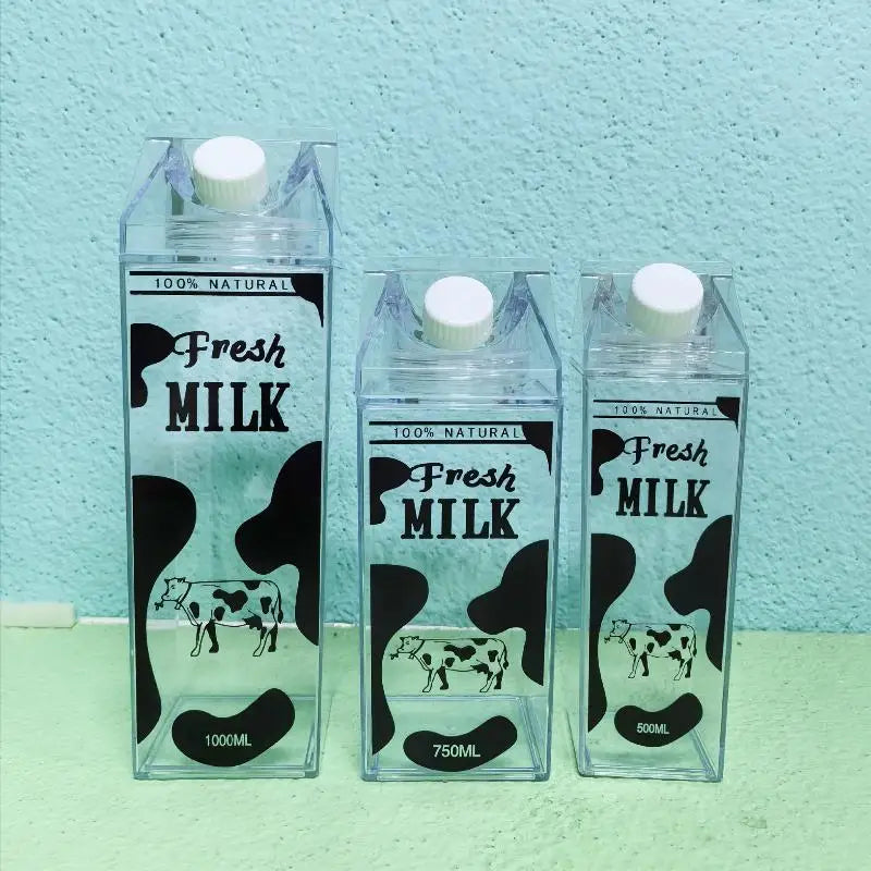 500/750/1000ML Milk Bottle Water Box Square Coffee Juice Tea Cup Transparent Milk Storage For Outdoor Sports Camping Gym