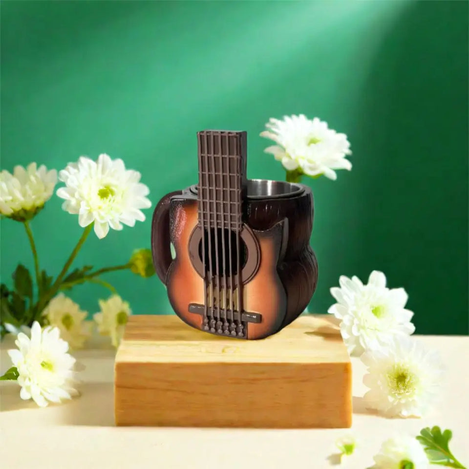 Stainless Steel Musical Instrument Coffee Mug Ornament Durable Guitar Style Water Cup Easy To Clean Comfortable Handle