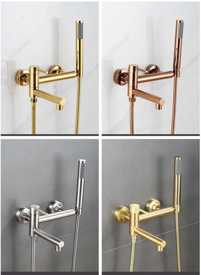 Bathtub Shower Faucet Brass Single Handle Waterfall Spout Wall Mounted Mixers Taps with Hand Shower Sets Bathroom Bidet Taps