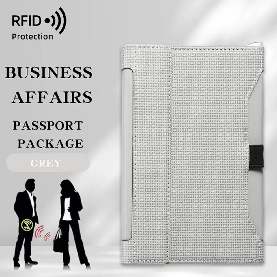 New Solid Color Passport Holder RFID Blocking Ticket Slot Clip Protective Cover Protector Leather Travel Card Bag