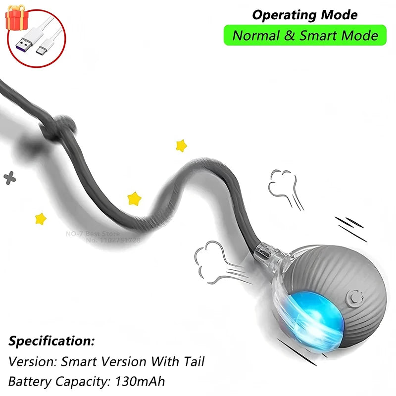 Cat Toys Automatic Rolling Ball Faux Tail Rechargeable Smart Pet Interactive Ball Electric Toy Dog Cat Training Imitate Mouse