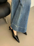 Summer Pointed Toe Women Sandals Fashion Singbacks Mules ShoesLadies Elegant Low Heel Stripper Party Sandalias Tacones Bajos
