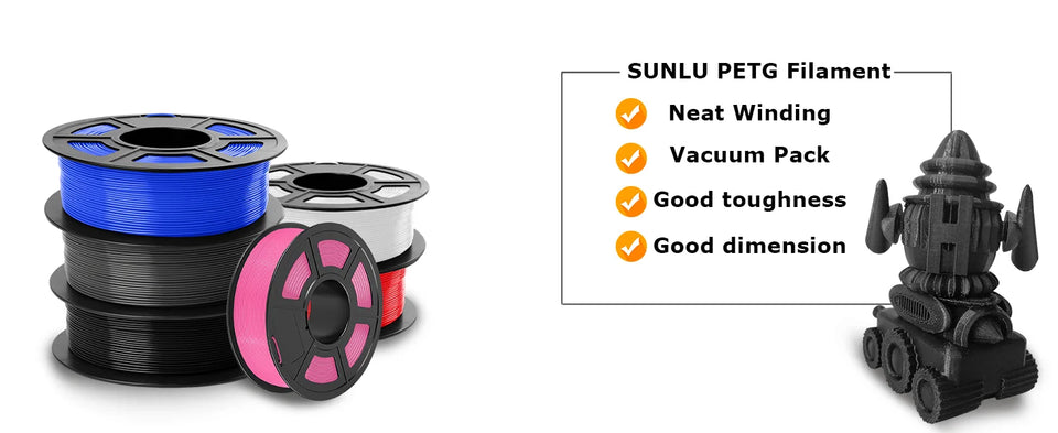SUNLU 5KG PETG/PLA/PLA PLUS 3D Filament 1.75mm Large Spool Neatly Wound Big Roll Printing Filament for Most FDM 3D Printer
