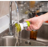 Multi-Use Kitchen Dish Brush, Soap Dispensing Palm Brush with Tray, Universal Scrub Brush for Household Cleaning