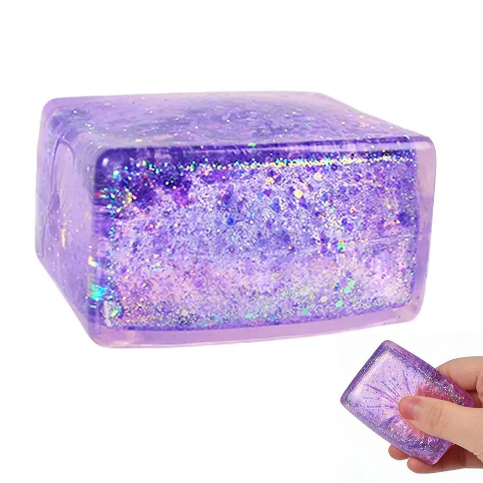 Glitter Squishy Cube Stress Squeeze Toys Anti Stress Slow Rebound Maltose Ice Cubes Colorful Squeeze Block Decompression Toy