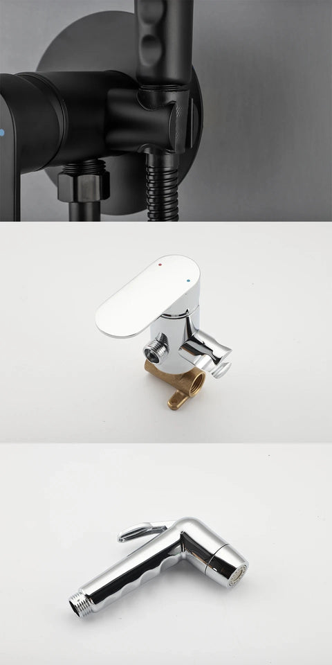 ULA Brass Bidet Faucet Black Toilet Faucet Handheld Toilet Bidet Sprayer Set Hygienic Shower Hot Cold Water Mixer Shower Head