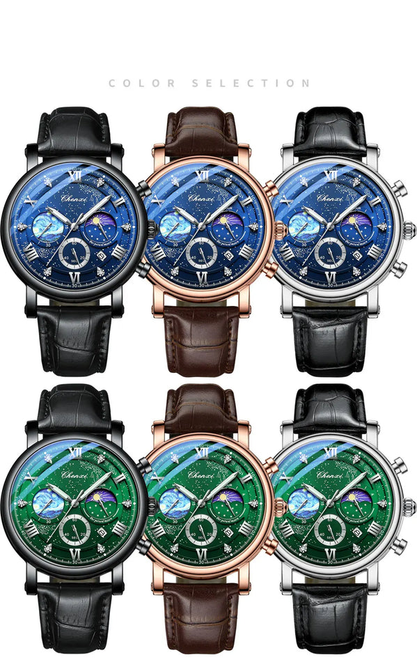 CHENXI Watches Luxury Men Waterproof Star Luminous Watch For Man High Quality Quartz Chronograph Leather Wristwatches Clock Male